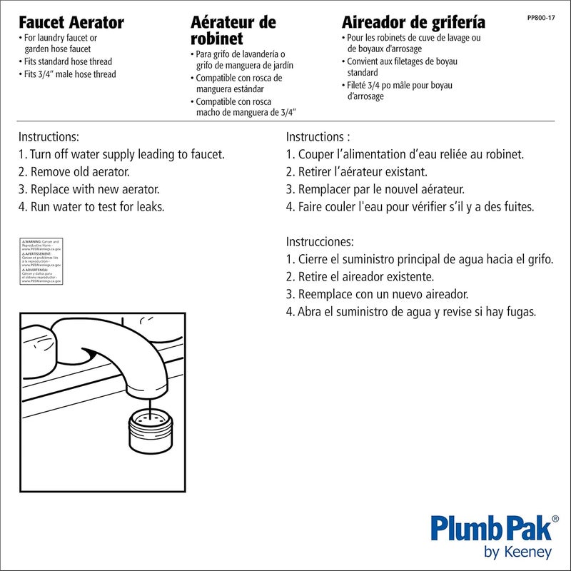 Keeney Plumb Pak PP800-17 Faucet Aerator - 3.75 in H x 1.88 in W, Gray - Image 2